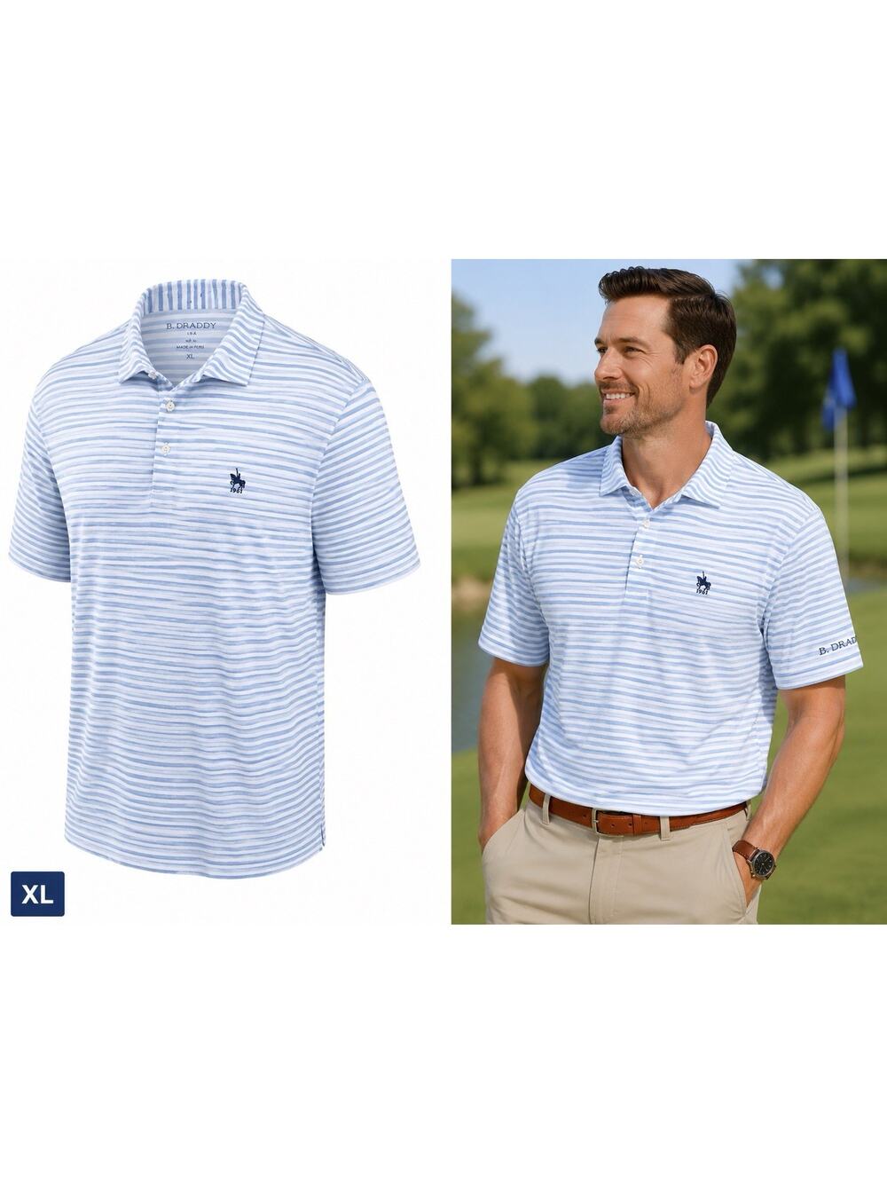 B. Draddy Men’s XL Polo Golf Shirt Aronimink AGC 1896 Light Blue USA Made Preppy